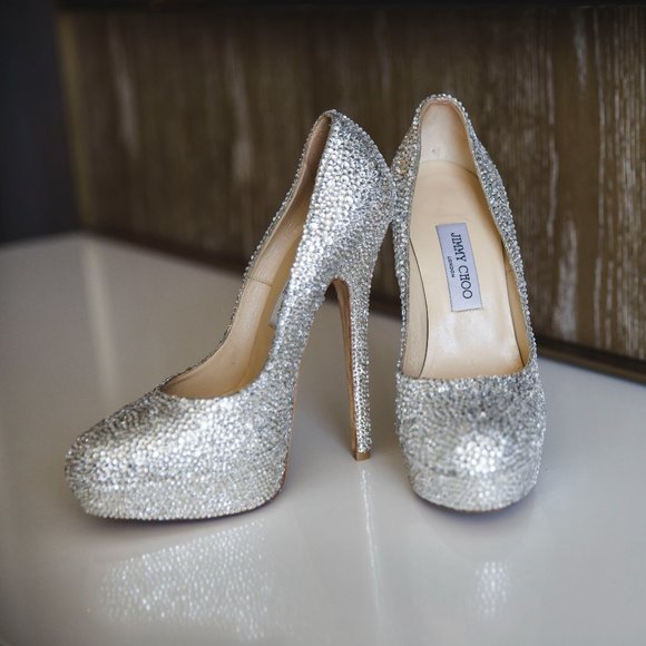 JIMMY CHOO – CUSTOM: SILVER STRASS CRYSTAL PLATFORM PUMP, Size 39 - Picture 12 of 12